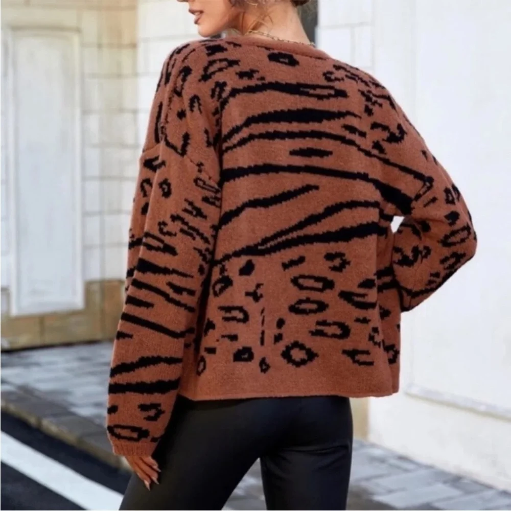 Saltwater Luxe Animal Print Open Cardigan Sweater - Picture 9 of 9